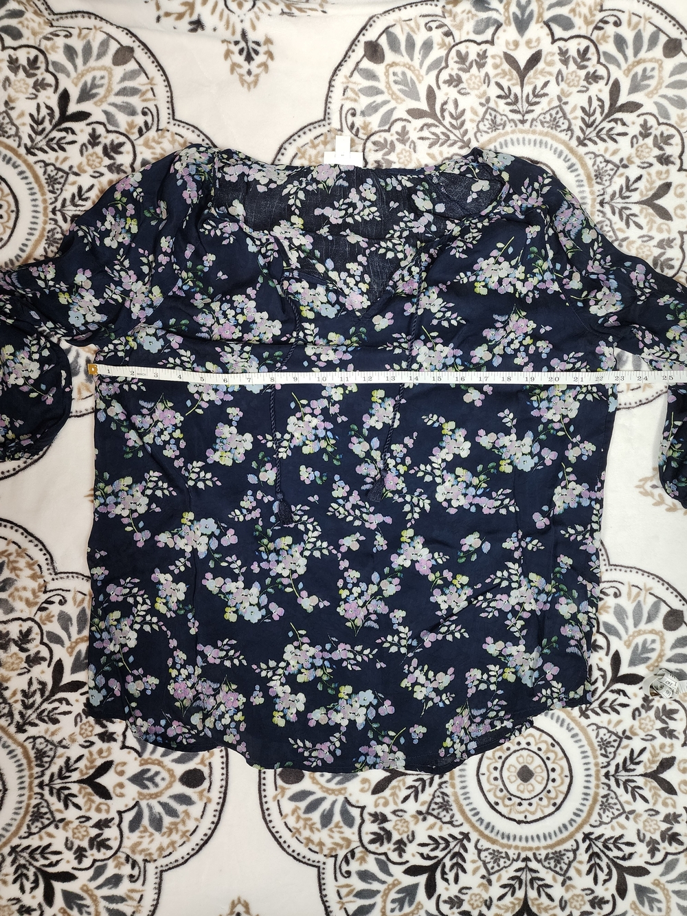J. Jill Navy Floral Scoop-Neck Peasant Top - Picture 5 of 10